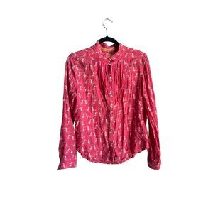 Anthropologie Holding Horses Pink Bird Pattern Button-Up Women's Top Size 6